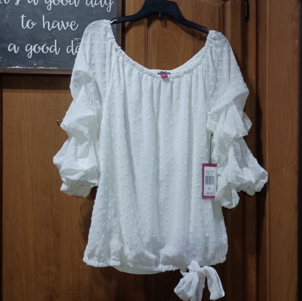 Vince Camuto Elegant Swiss Dot White Women's Top Medium